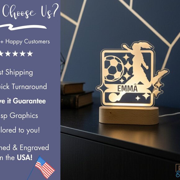 Personalized Girl Soccer LED Night Light – Unique Sports Room Decor - Picture 4 of 8